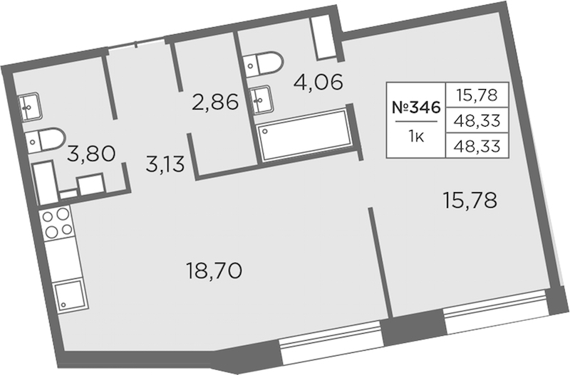1-комнатная квартира 48.33 м², 6/8 эт., ЖК «Северная Корона»